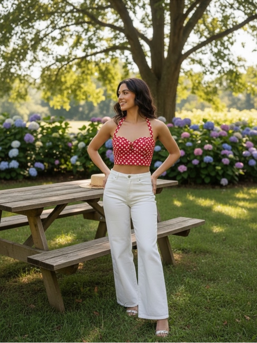 2B Bebe Red Polka Dot Halter Crop Top